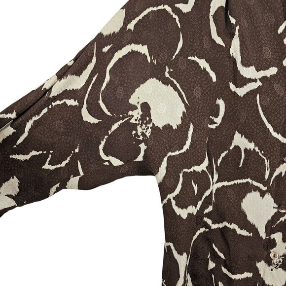 Max Mara Women's US 14 Pure Silk Blouse  Italy Swirl Brown Business Casual Top - Picture 16 of 16